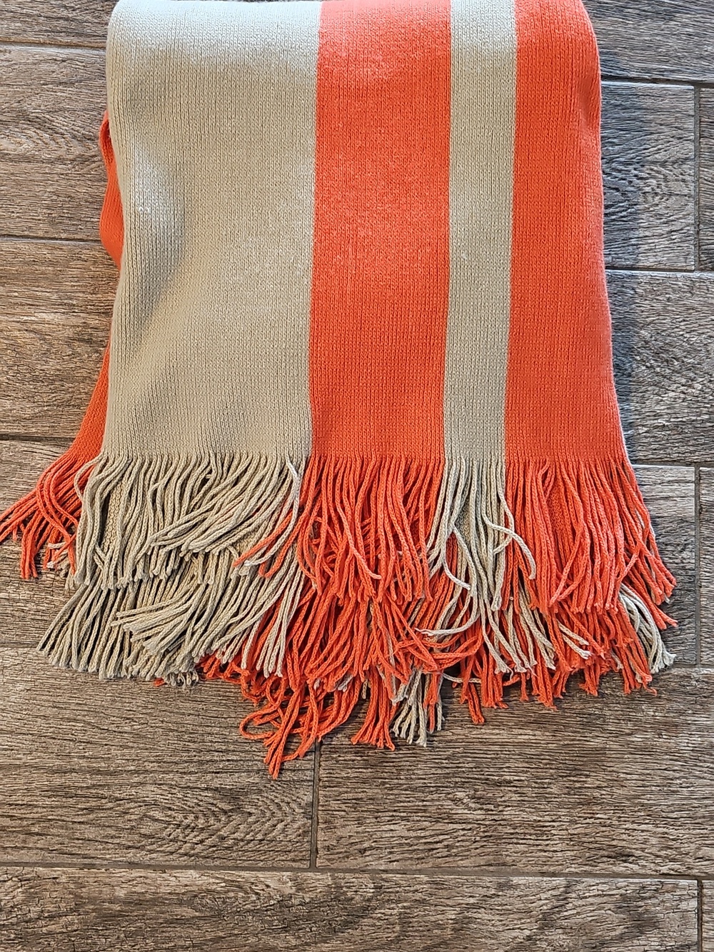 West Elm Orange and Beige Knit Throw - Picture 5 of 8